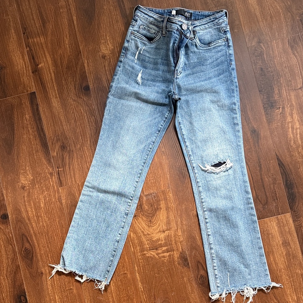 Kut from the Kloth Light Blue Distressed Straight Leg Jeans
